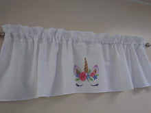 Load image into Gallery viewer, Unicorns valance curtain Solid White valance, sublimation on fabric 58 inches wide, Girls room window treatment decor, Baby Nursery Decor, Fabric
