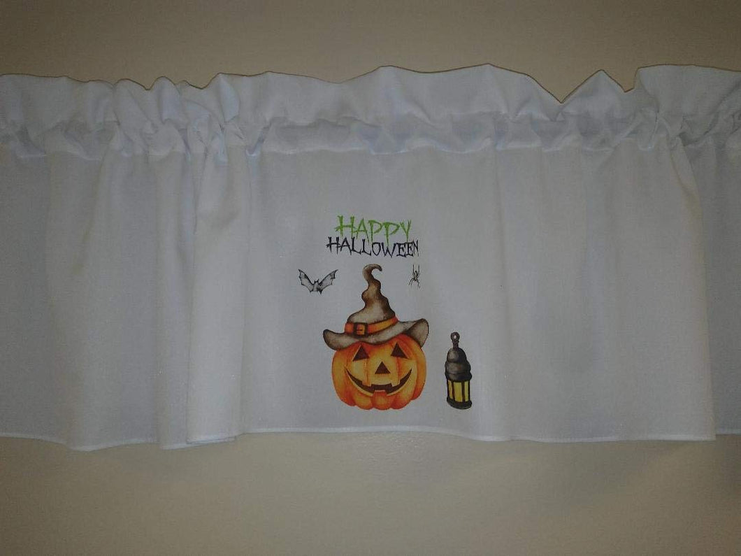 Happy Halloween valance curtain, Lantern, Spider, Bat, Pumpkin, Harvest window treatment