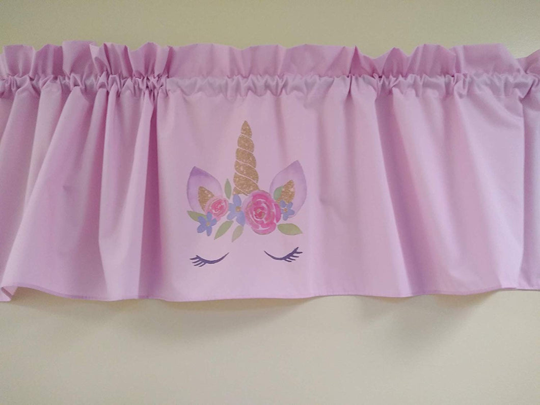Pink Unicorns valance curtain Solid pink valance, sublimation on fabric 58 inches wide, Girls room window treatment decor, Baby Nursery, Flower unicorn  Fabric